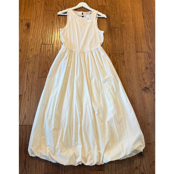 Loft NWT cream poplin bubble hem midi dress size 6 - Picture 9 of 12